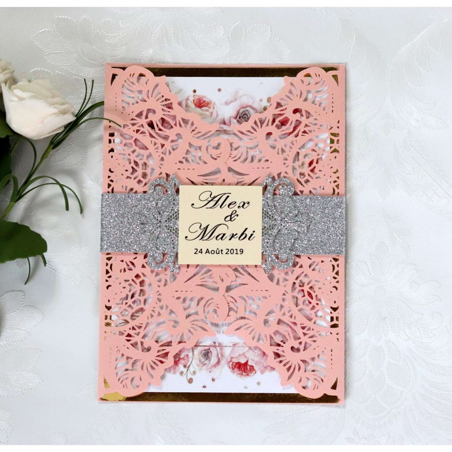 Wedding Invitation Rectangle Slap-up Invitation Card Laser Holiday Card With  Paper Tape